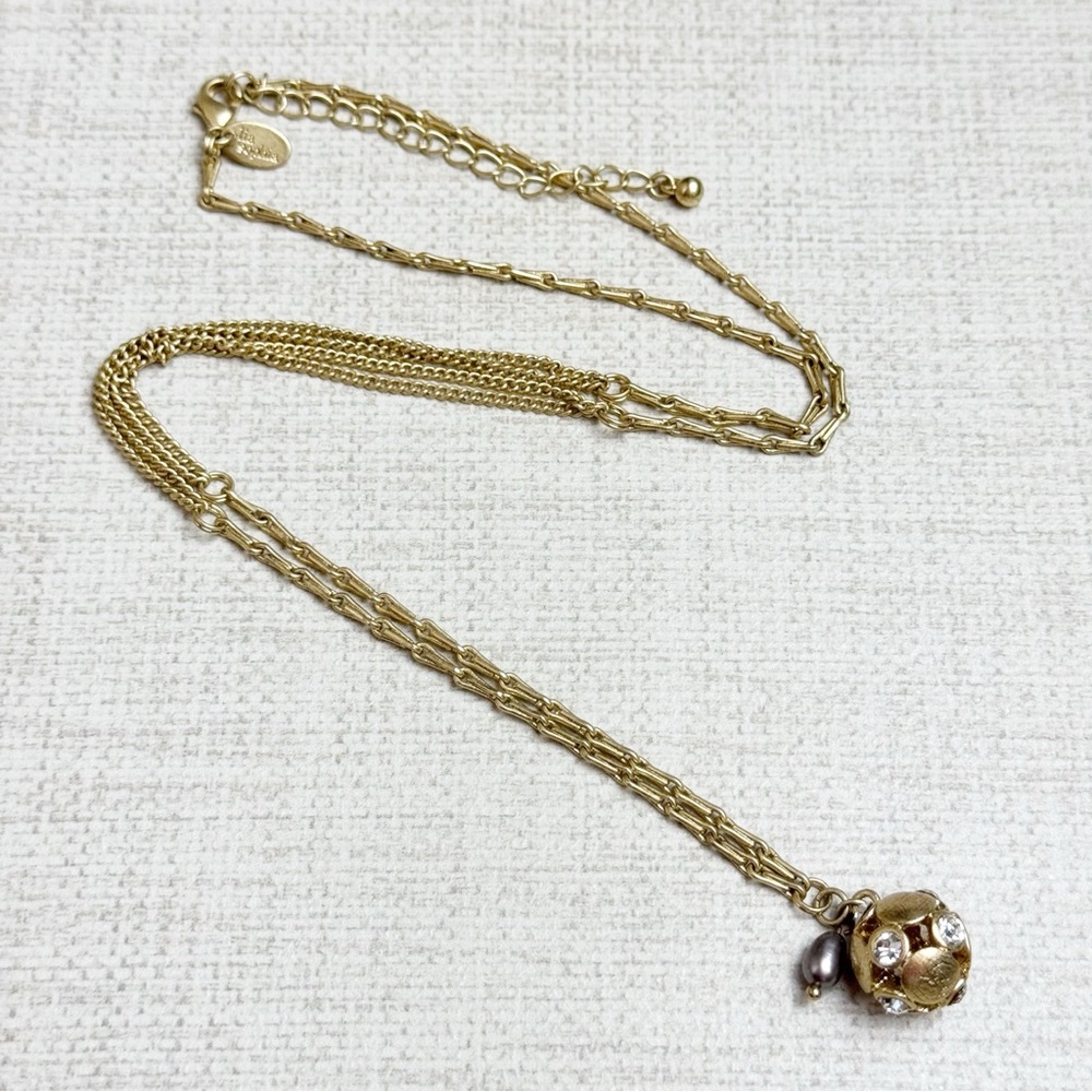 Lia Sophia Gold Tone Chain Necklace with Rhinestone Ball and Pearl